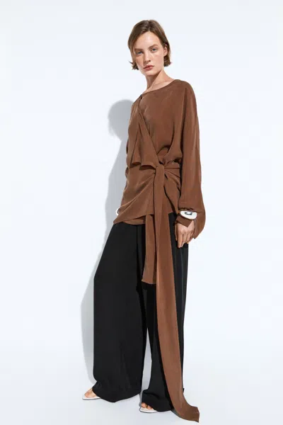 Massimo Dutti Flowing Kimono With Tie Detail In Brown