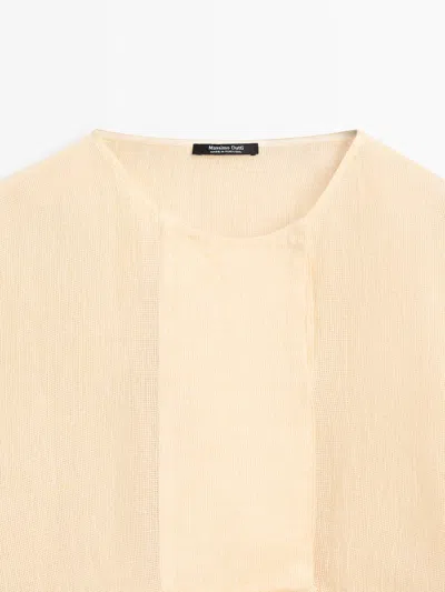 Massimo Dutti Flowing Linen Blend Blouse With Chest Detail In Yellow