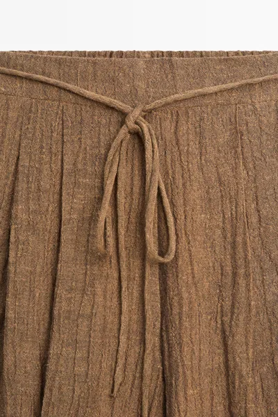 Massimo Dutti Flowing Linen Blend Pants In Brown