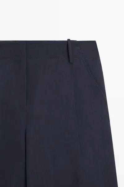Massimo Dutti Flowing Linen Blend Pants With Buttoned Tab Detail In Black