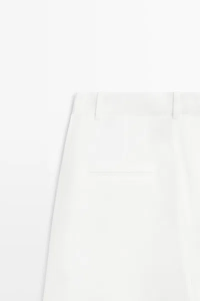 Massimo Dutti Flowing Linen Blend Pants With Seams In Pattern