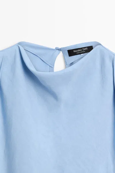 Massimo Dutti Flowing Linen Blend Pleated Top In Blue