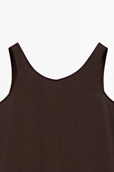 Massimo Dutti Flowing Linen Blend Short Jumpsuit Dress In Brown