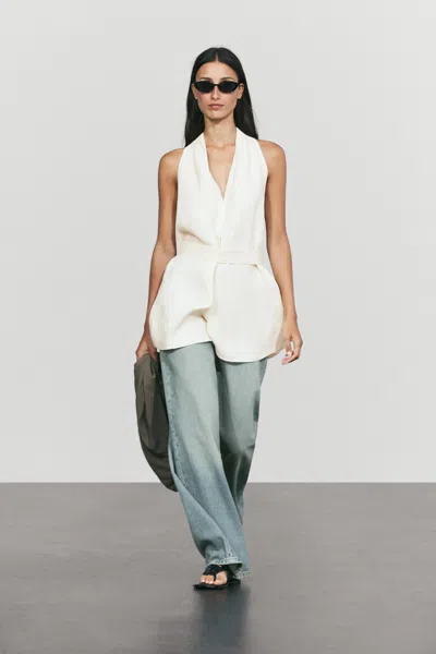 Massimo Dutti Flowing Linen Blend Vest With Belt Detail In Animal Print