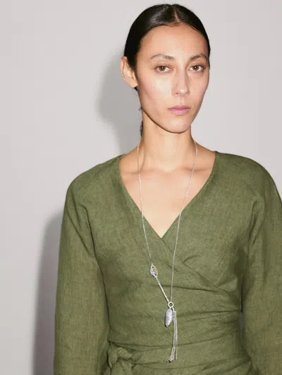 Massimo Dutti Flowing Linen Blouse With Tie Detail At The Waist In Gray