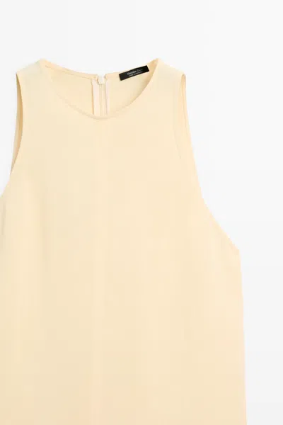 Massimo Dutti Flowing Linen Halter Midi Dress In Gold
