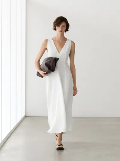 Massimo Dutti Flowing Linen Midi Dress In White