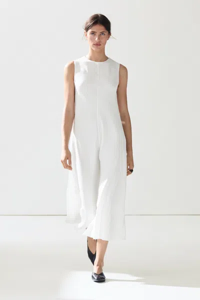 Massimo Dutti Flowing Linen Midi Dress In White