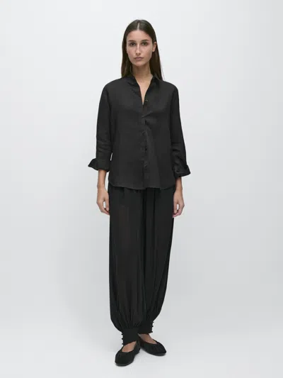 Massimo Dutti Flowing Linen Shirt In Black