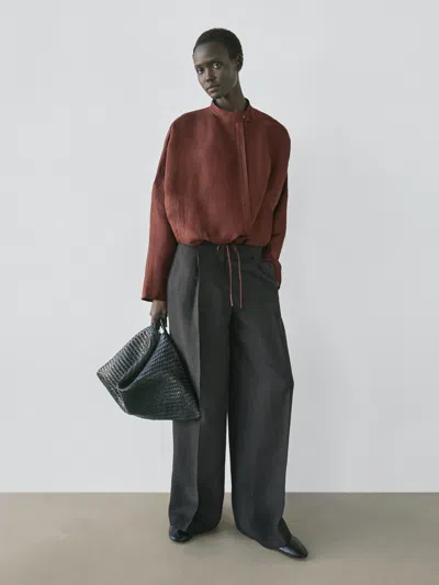 Massimo Dutti Flowing Linen Suit Trousers In Black