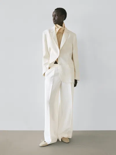 Massimo Dutti Flowing Linen Suit Trousers In White