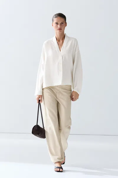 Massimo Dutti Flowing Linen In White