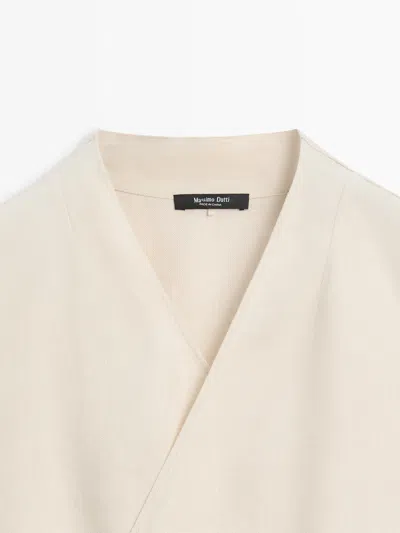 Massimo Dutti Flowing Linen Wrap Top In Yellow