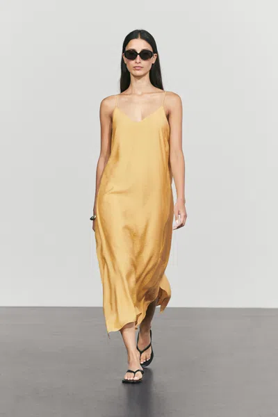 Massimo Dutti Flowing Lingerie Dress With Ruffle Detail In Yellow