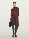 Massimo Dutti Flowing Long Sleeve Midi Dress In Brown