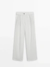 Massimo Dutti Flowing Lyocell Trousers With Darts In Cream