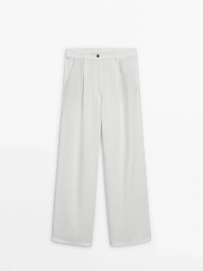 Massimo Dutti Flowing Lyocell Trousers With Darts In Cream