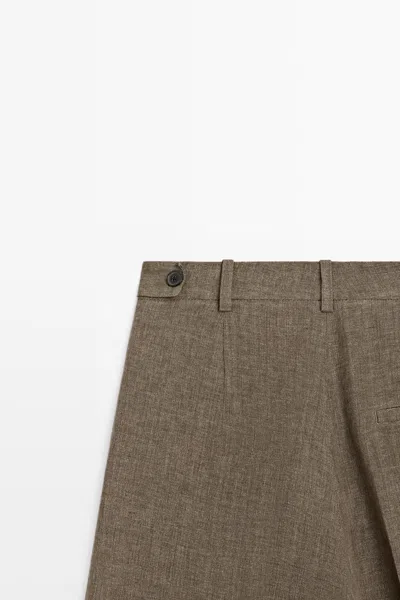 Massimo Dutti Flowing Melange Linen Bermuda Shorts In Gray