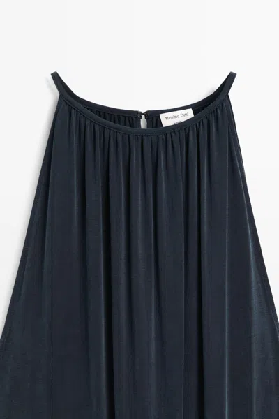 Massimo Dutti Flowing Midi Dress With Pleats In Black