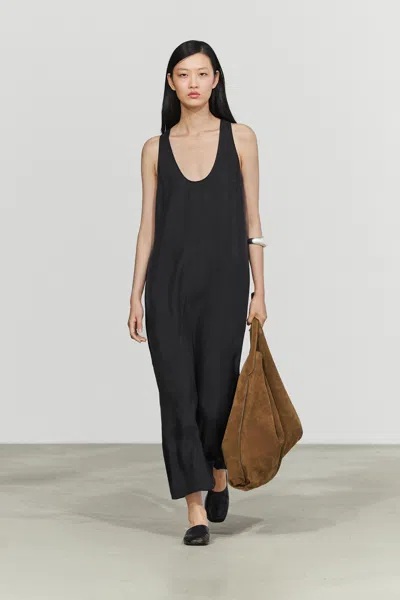 Massimo Dutti Flowing Midi Dress With Round Neckline In Black