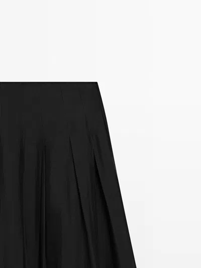 Massimo Dutti Flowing Midi Skirt With Pintucks In Black