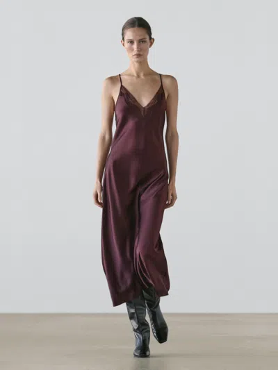 Massimo Dutti Flowing Midi Slip Dress In Purple