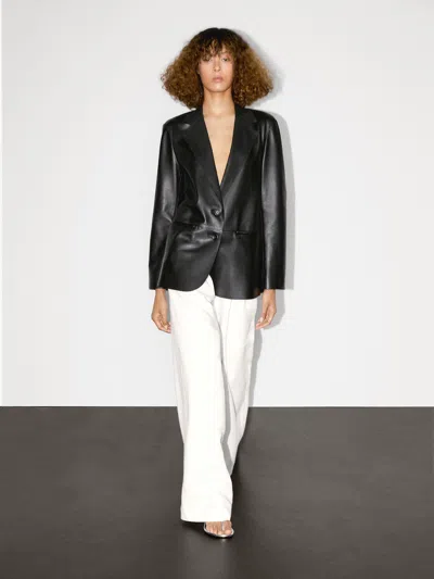 Massimo Dutti Flowing Nappa Leather Blazer In Black