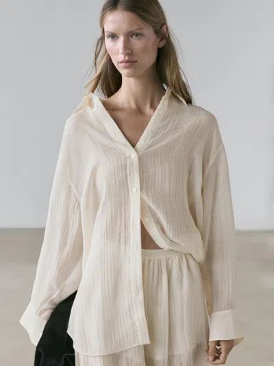 Massimo Dutti Flowing Overshirt With Pleated Detail In Neutral