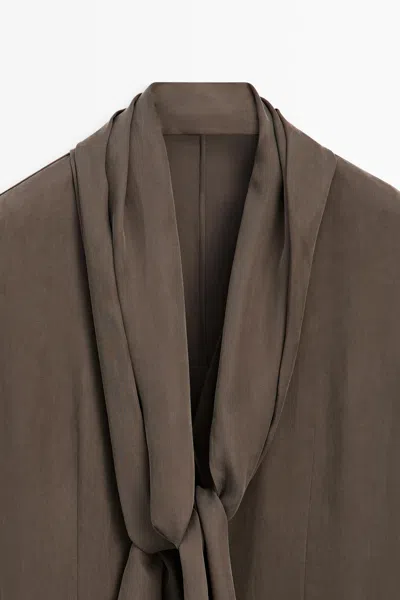 Massimo Dutti Flowing Overshirt With Total Look Tie Detail In Purple