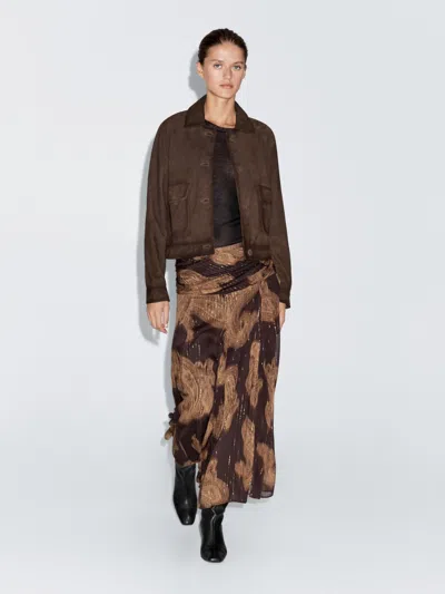Massimo Dutti Flowing Paisley Print Midi Skirt In Brown