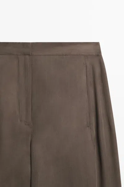 Massimo Dutti Flowing Pants With Button Hem Total Look In Brown