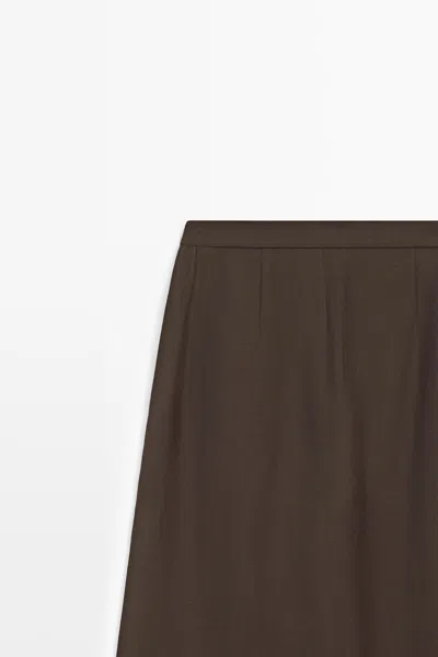 Massimo Dutti Flowing Pants With Skirt Detail In Brown