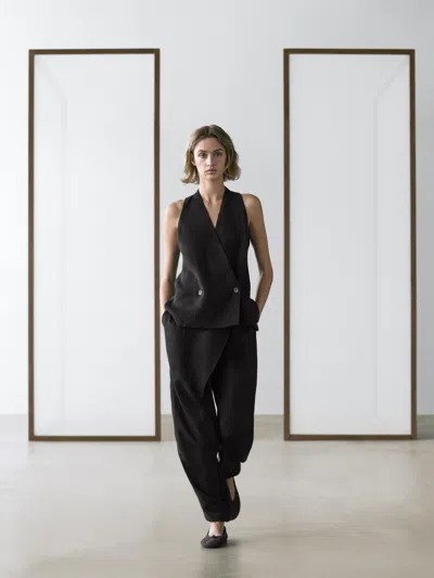 Massimo Dutti Pantaloni Morbidi Pareo In Black