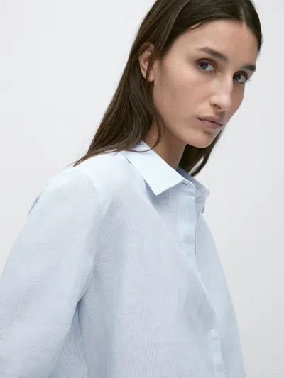 Massimo Dutti Flowing Pinstriped 100% Linen Shirt In Blue