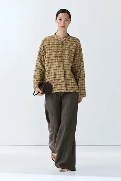 Massimo Dutti Flowing Plaid Shirt In Mustard Yellow