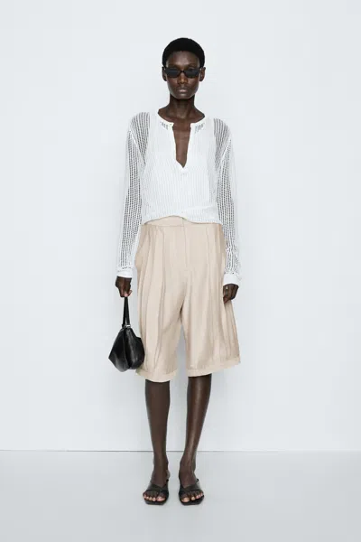 Massimo Dutti Bermuda Fluide À Plis In Pierre