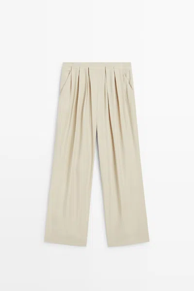 Massimo Dutti Flowing Pleated Pants In Neutral