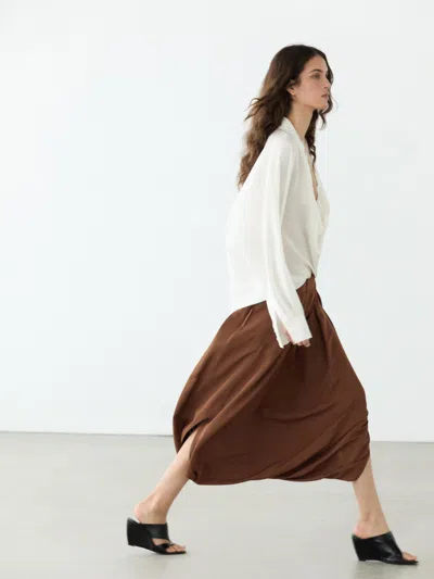 Massimo Dutti Flowing Pleated Skort In Brown