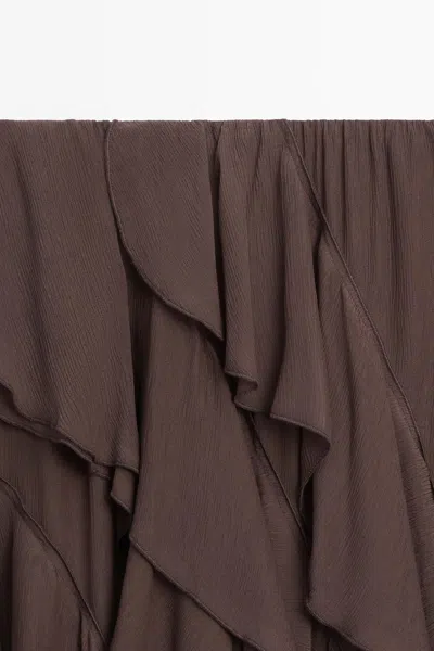 Massimo Dutti Flowing Ruffled Midi Skirt In Brown