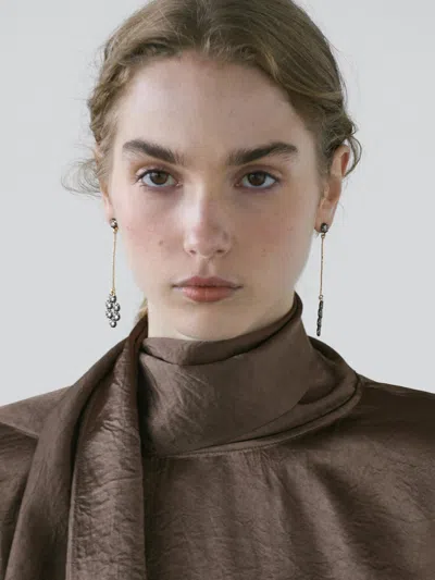 Massimo Dutti Flowing Satin Blouse With Tie Detail In Brown