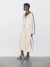 Massimo Dutti Flowing Satin Kimono Dress In Neutral