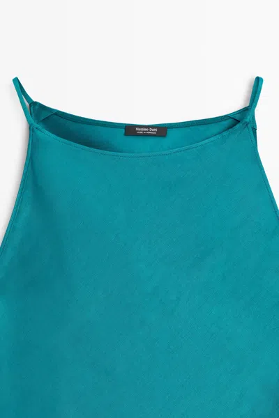Massimo Dutti Flowing Satin Midi Dress In Green