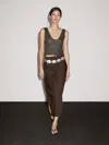 Massimo Dutti Flowing Satin Midi Skirt In Brown