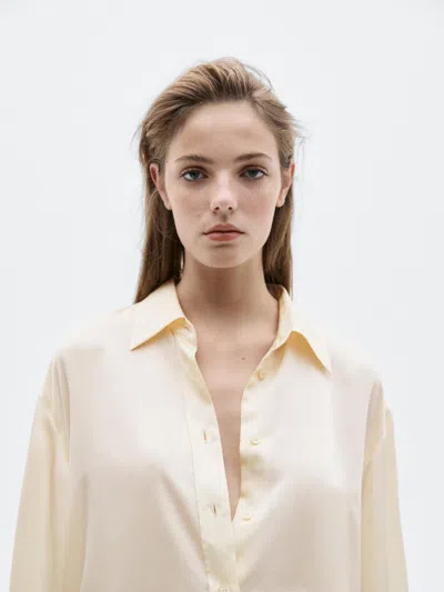 Massimo Dutti Flowing Satin Oversize Shirt In Neutral