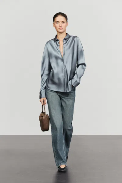 Massimo Dutti Camicia Fluida Satinata In Blue