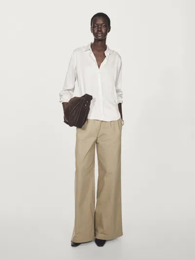 Massimo Dutti Flowing Satin Shirt In White