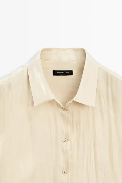 Massimo Dutti Flowing Satin Shirt With Tie Detail In Neutral