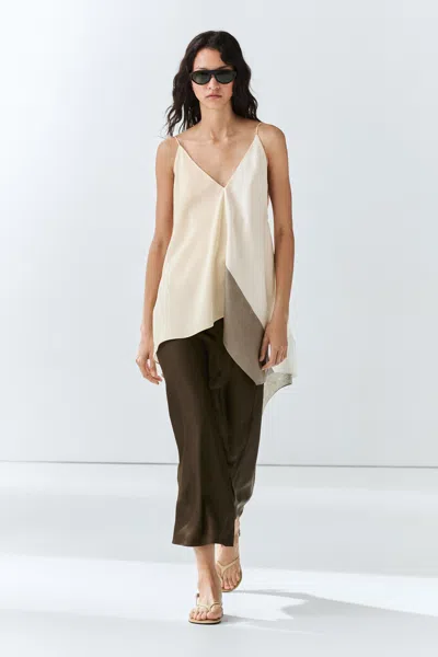 Massimo Dutti Flowing Satin Skirt In Brown