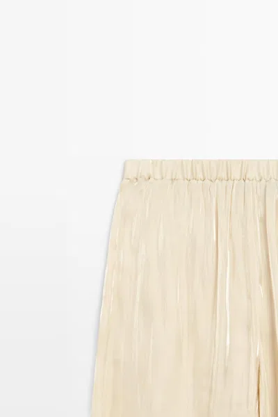 Massimo Dutti Flowing Satin Trousers In Neutral