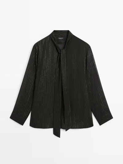 Massimo Dutti Flowing Shirt With Scarf Collar In Black